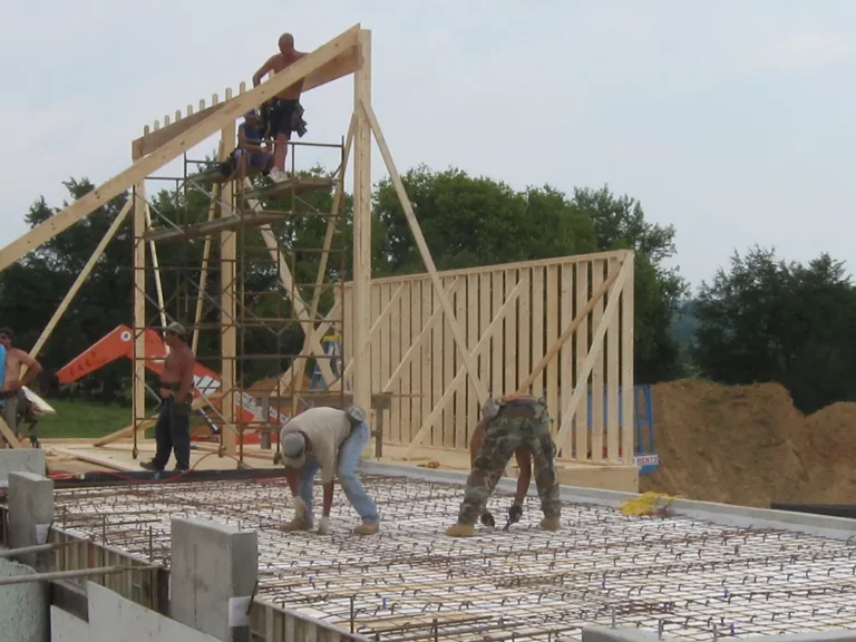constructing the frame of the tasting room building